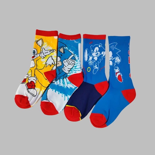 4 Pcs Anime Supersonic Socks – Trendy Knitted Cotton Socks for Kids (7-12 Years)