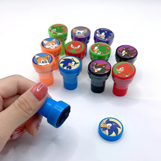 12PCS Sonic Toy Seals – Cartoon Stamp Set for Kids' Party & Gifts